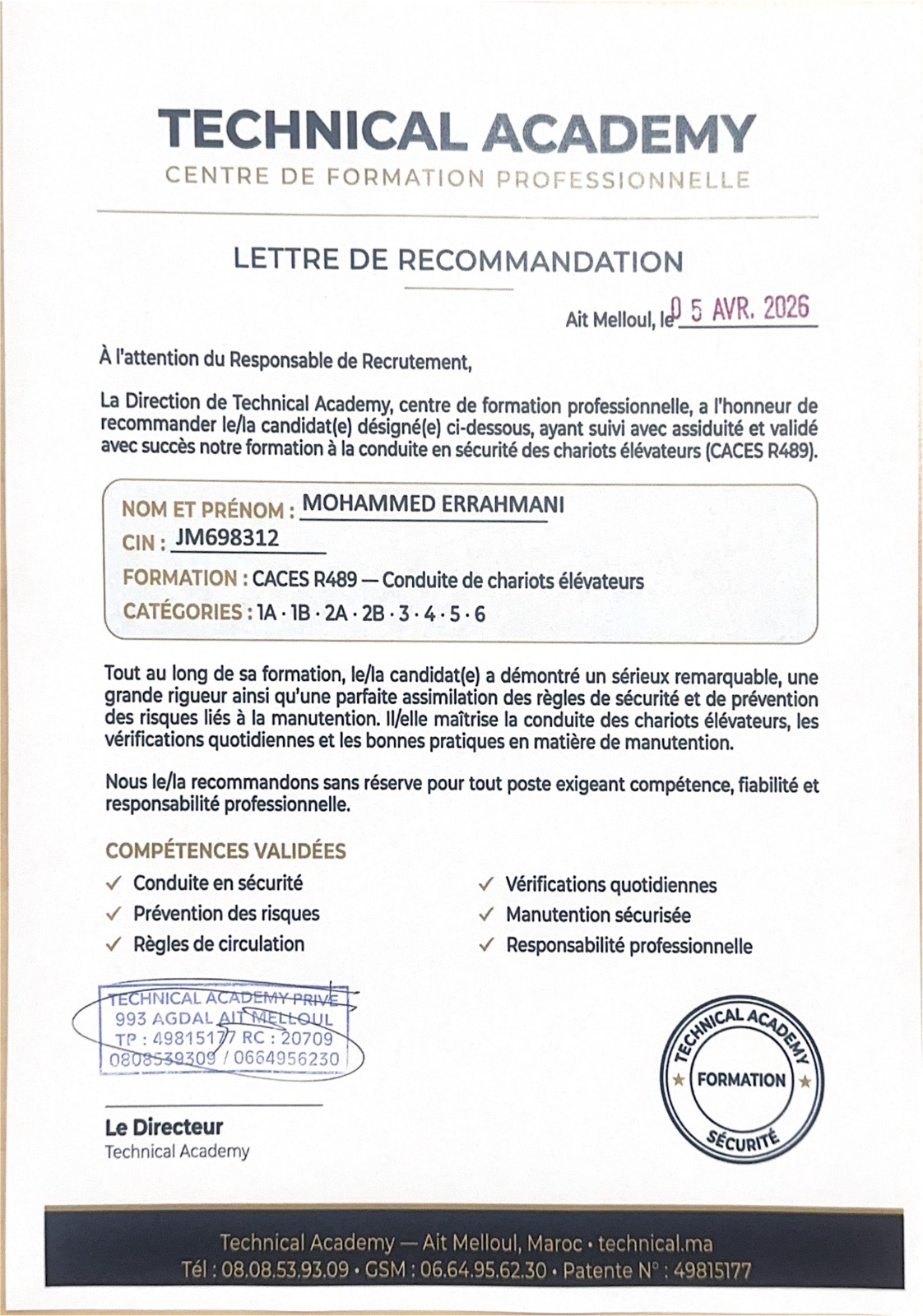 Recommandation & Guide HSE